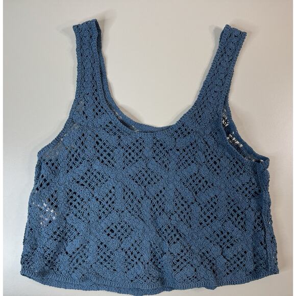 Forever 21 Womens Crochet Crop Tank Top S Blue Festival Boho Cottagecore Cotton - Picture 8 of 9